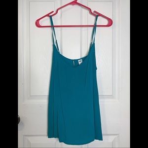 Open-back teal tank top